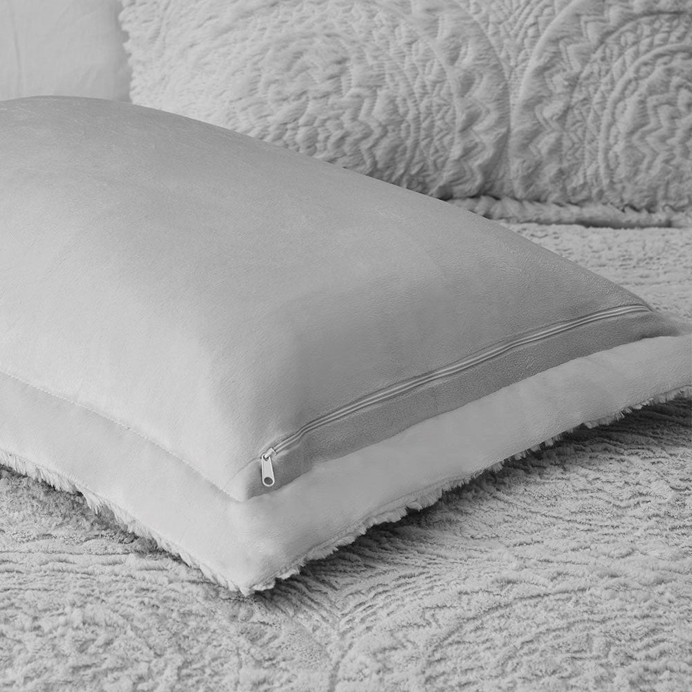 Full/Queen Embroidered Medallion Faux Fur     Comforter Mini Set Media 3