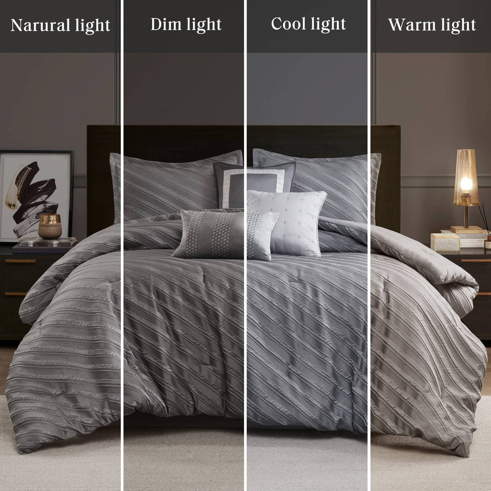 7 PCS Queen Comforter Set Grey Media 6