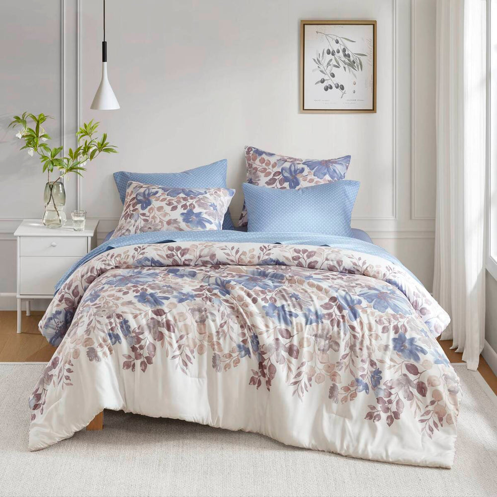 Floral Comforter Set with Bed Sheets Blue King Media 1