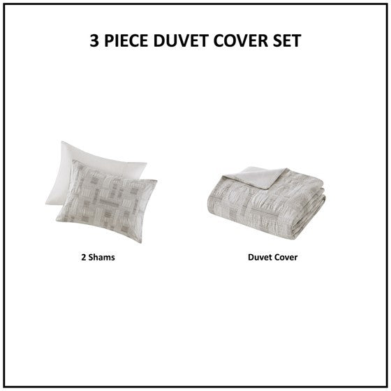 3 Piece Cotton Jacquard Duvet Set-Full/Queen