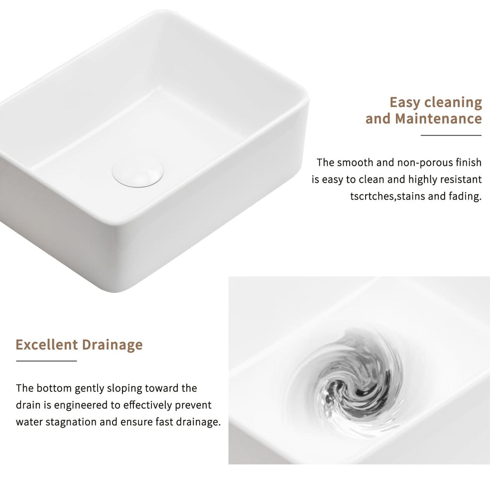 Rectangular Vessel Sink, 16'X12' Small Bowl Bathroom Vessel Sink, White Ceramic Lavatory Above Counter Art Basin Vanity Sink Media 2