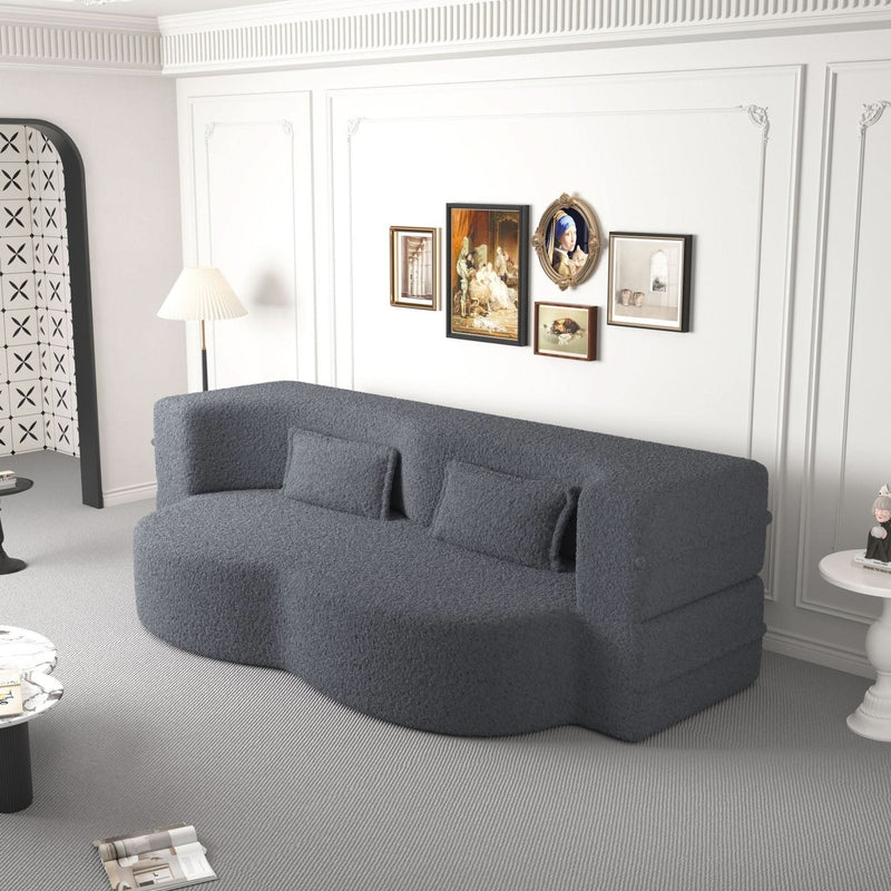Sofa Bed Teddy Fabric Modern Grey Full Size Living Room Lounge Area