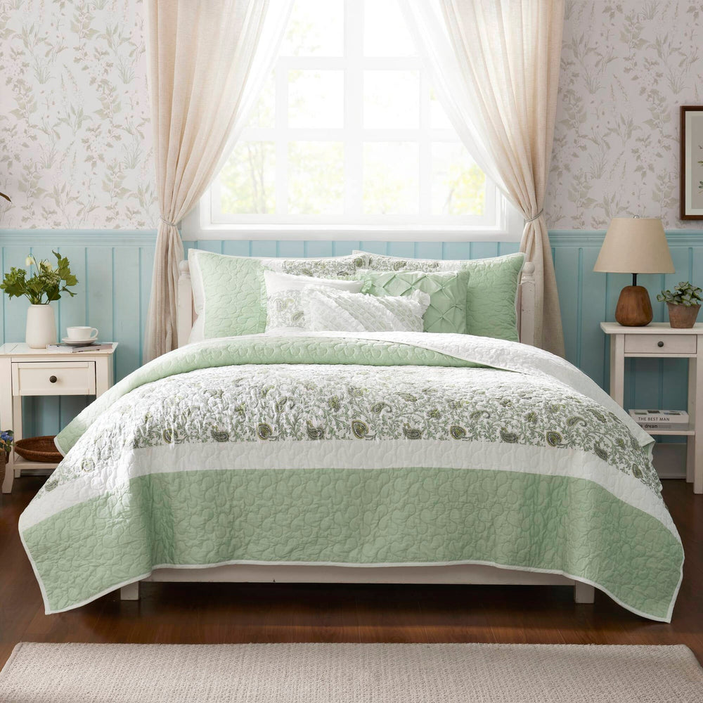 6 Piece Cotton Percale Quilt Set with Throw Pillows King/Cal King Media 9