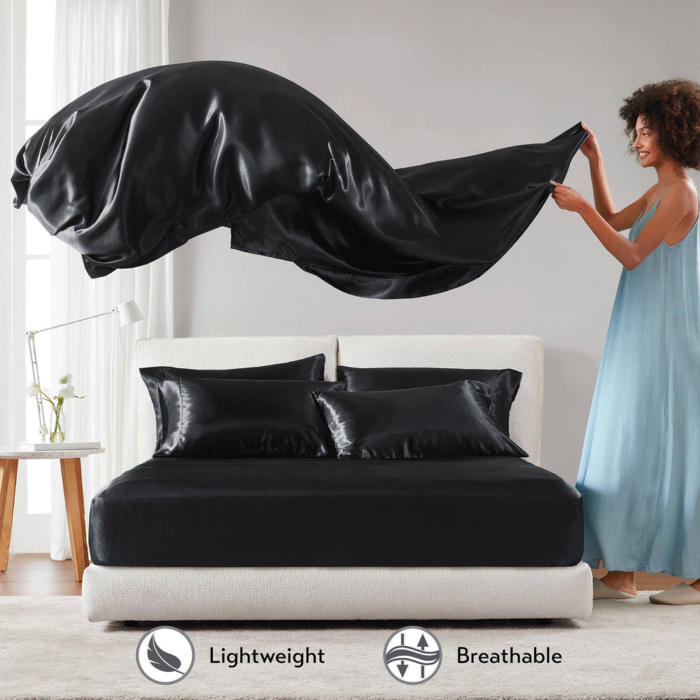 4 PCS Twin Luxury Sheet Set Black Media 3