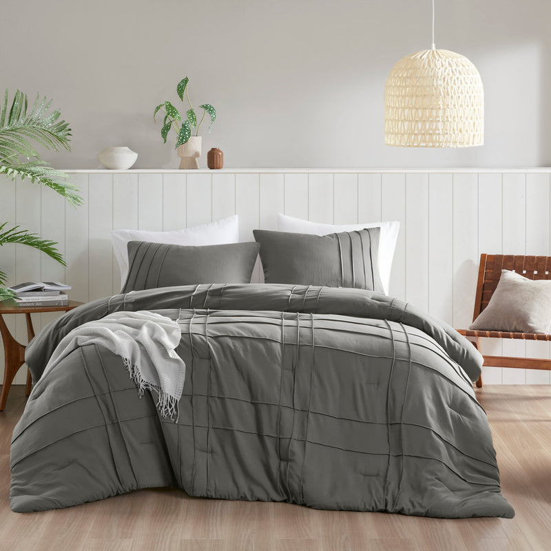 3-Piece Cal King Soft Washed Pleated Comforter Set