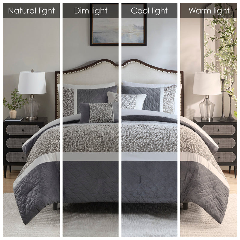 5 Piece Textured Jacquard Stripe Comforter Set with Throw Pillows-King/Cal King