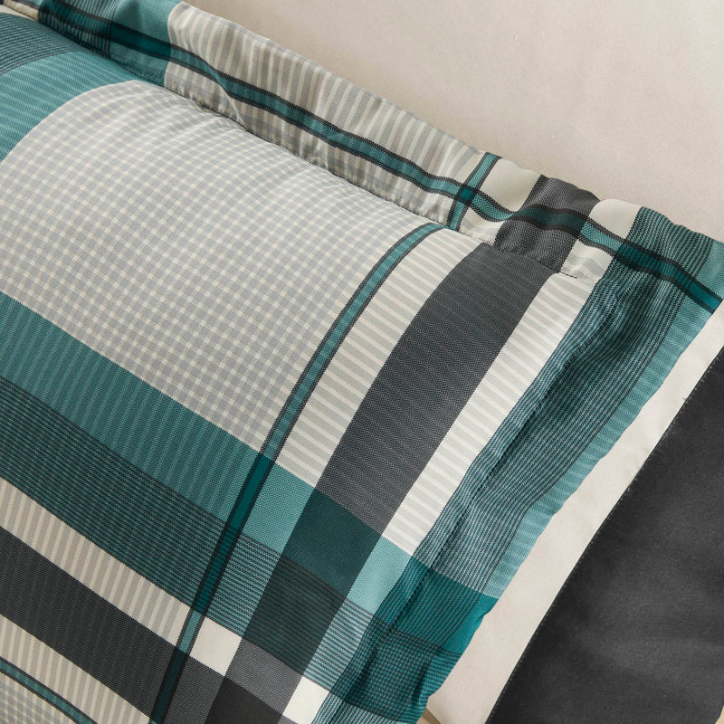 7 PCS Twin Plaid Comforter Set with Bed Sheets Teal/Black