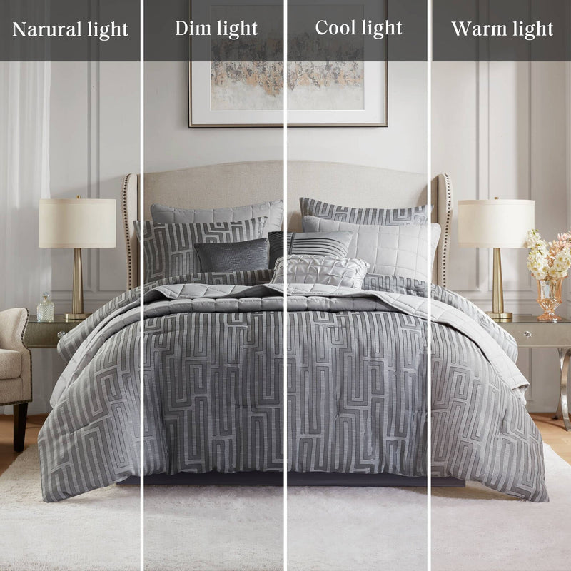 10 PCS King Luxury Jacquard Comforter Set Grey