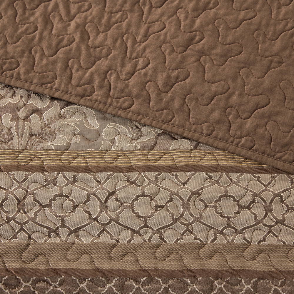 5 Piece Reversible Jacquard Bedspread Set Brown/Gold Queen Media 4