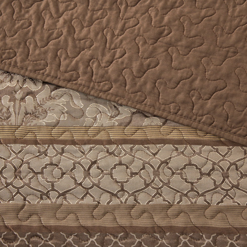 5 Piece Reversible Jacquard Bedspread Set Brown/Gold Queen Media 4