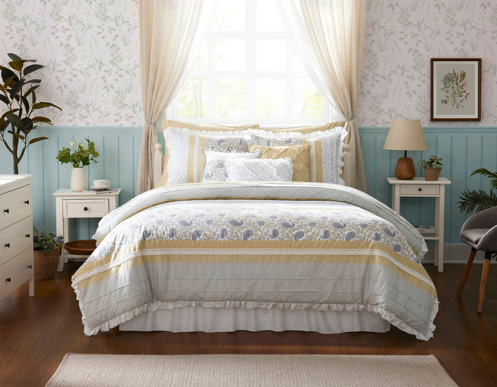 9 Piece Cotton Percale Comforter Set Yellow King Media 14