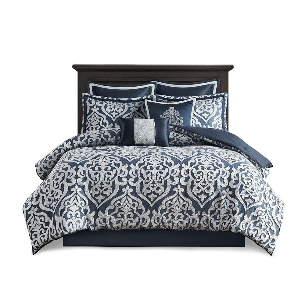 8 Piece Jacquard Comforter Set Navy/Silver King Media 6