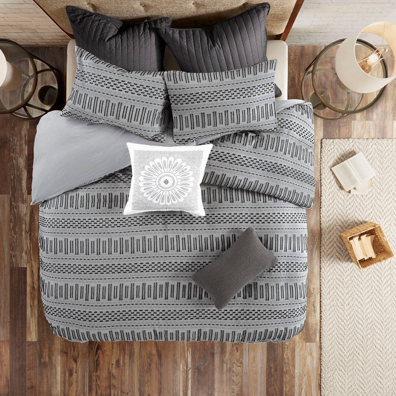 Cotton Jacquard Comforter Mini Set Grey/Black King/Cal King
