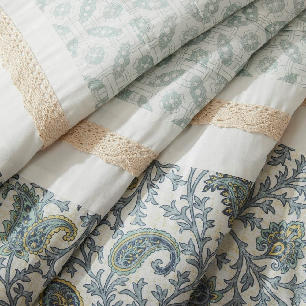 9 Piece Cotton Percale Comforter Set Aqua Queen Media 6