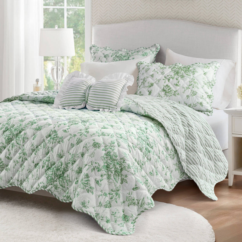 4 Pieces King  Quilt Set with Decorative Pillow,Green