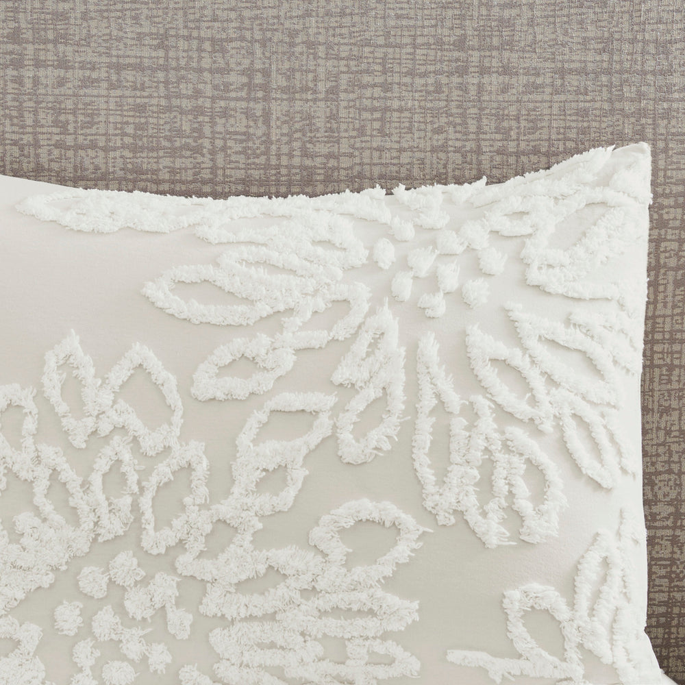3 Piece Tufted Cotton Chenille Floral Comforter Set Off-White King/Cal King Media 7