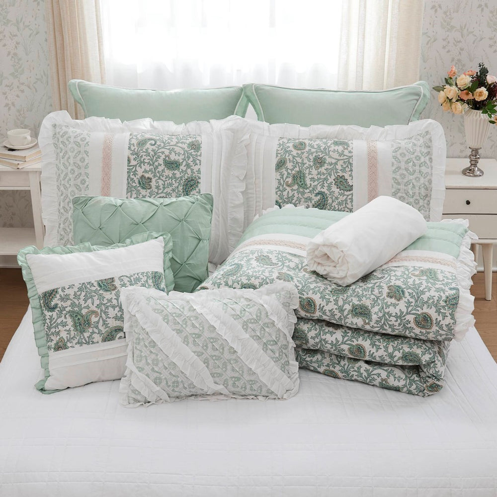 9 Piece Cotton Percale Comforter Set Aqua Cal King Media 9