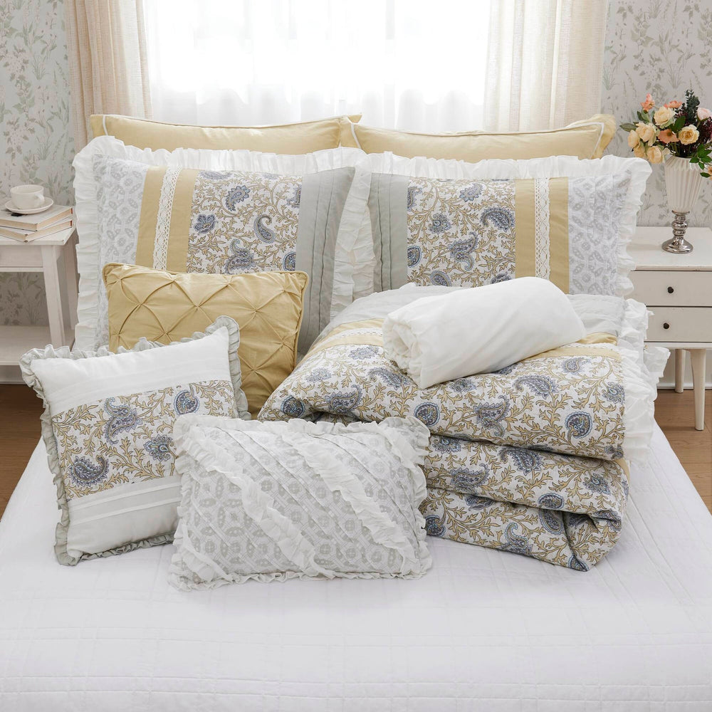 9 Piece Cotton Percale Comforter Set Yellow King Media 18