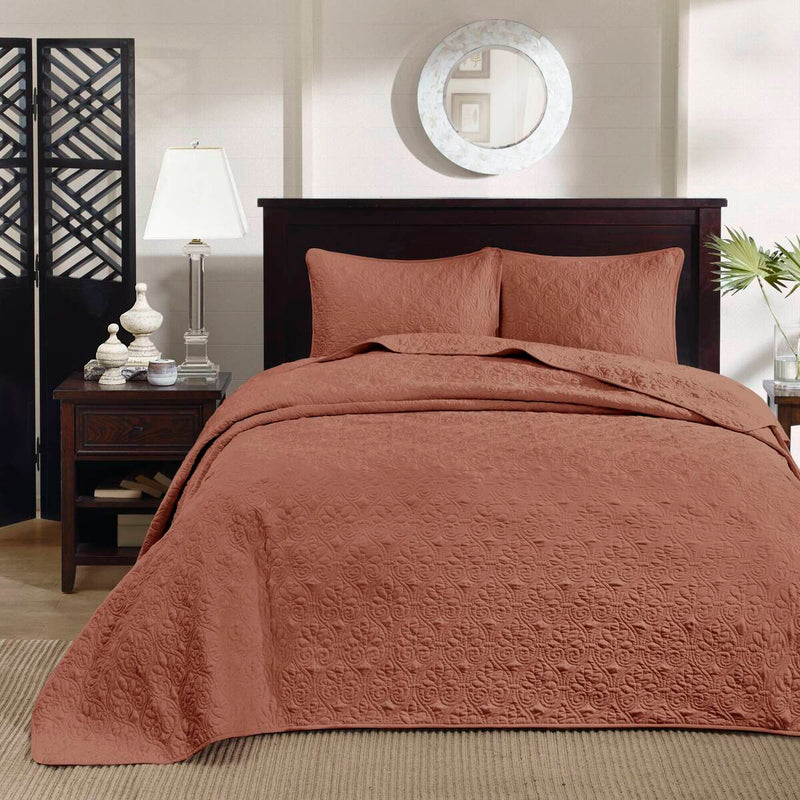 3 Piece Reversible Quilt Set Clay Red Full/Queen