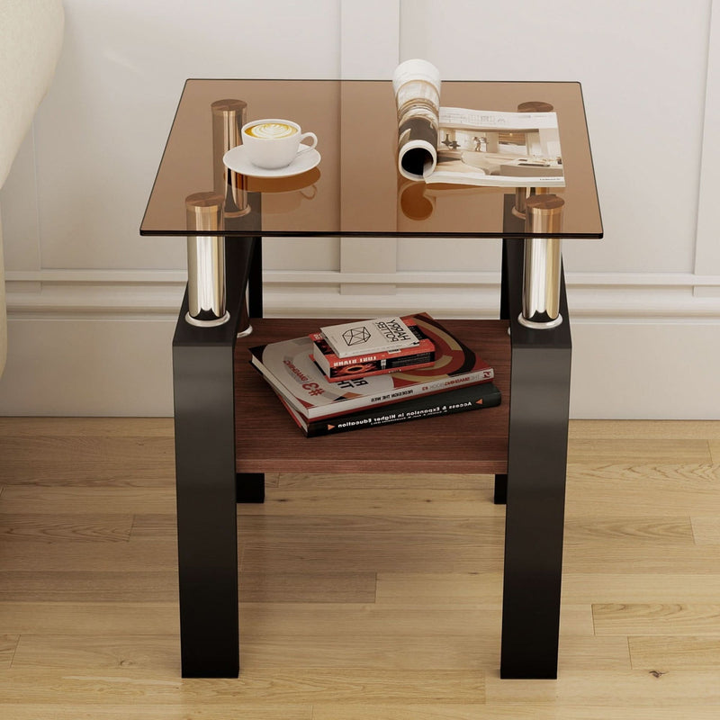 Tempered Glass Tables Square Black Living Room Contemporary Set Of Two