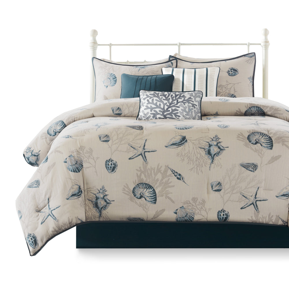 7 Piece Cotton Sateen Comforter Set Blue Cal King Media 8