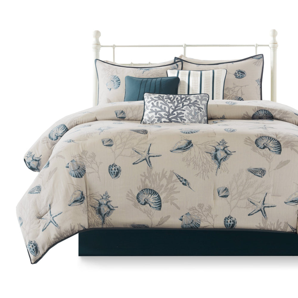 7 Piece Cotton Sateen Comforter Set Blue Cal King Media 8