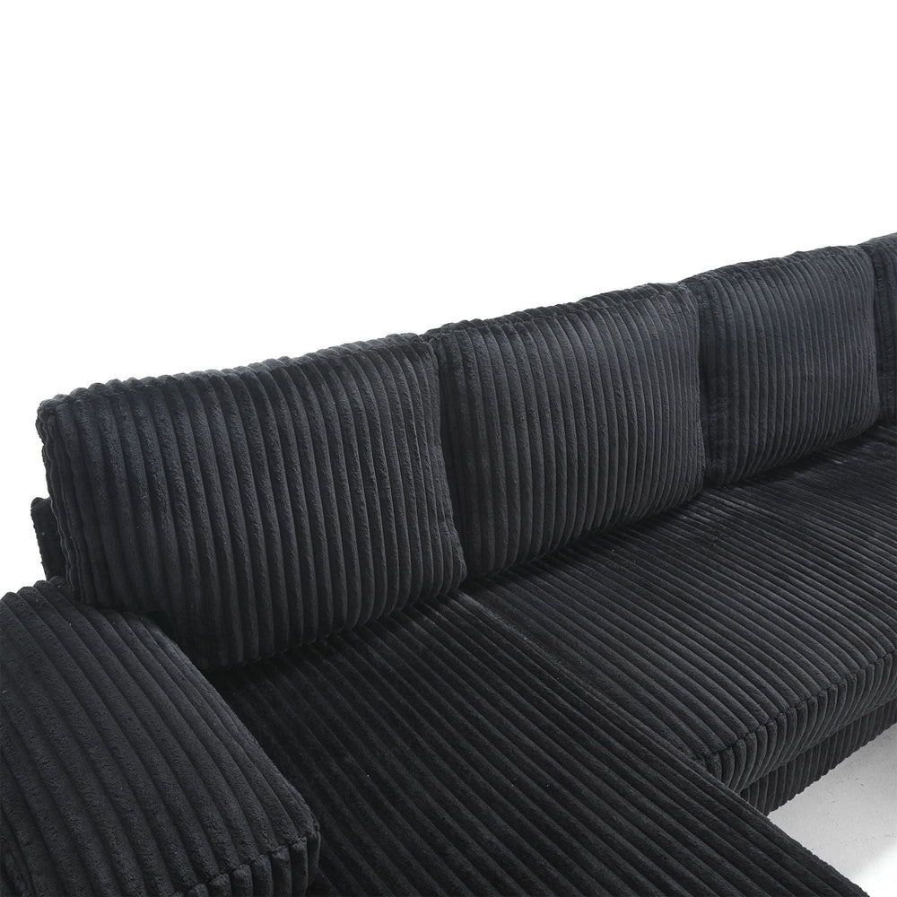 U Shaped Sofa Wood Frame Oversized Four-Seater Living Room Black Upholstery Media 24