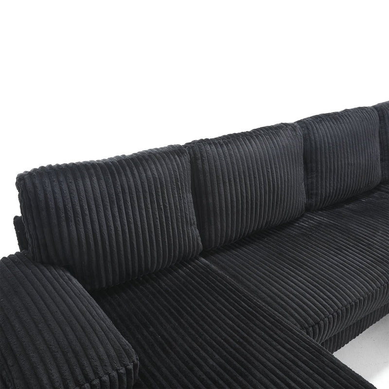 U Shaped Sofa Wood Frame Oversized Four-Seater Living Room Black Upholstery