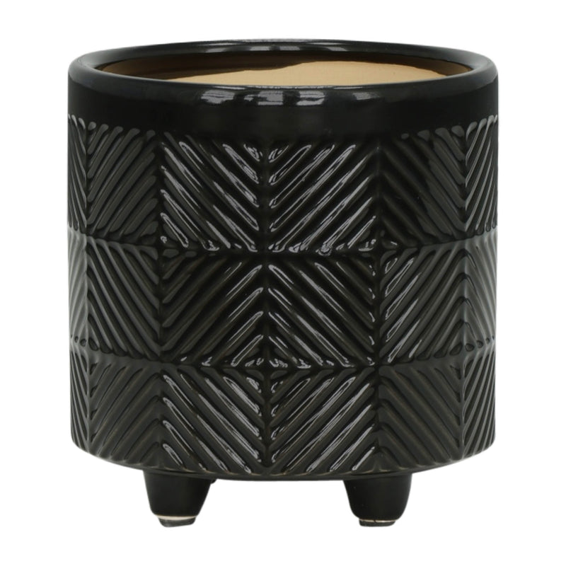 S/2 6/8' TEXTURED PLANTERS, SHINY BLACK