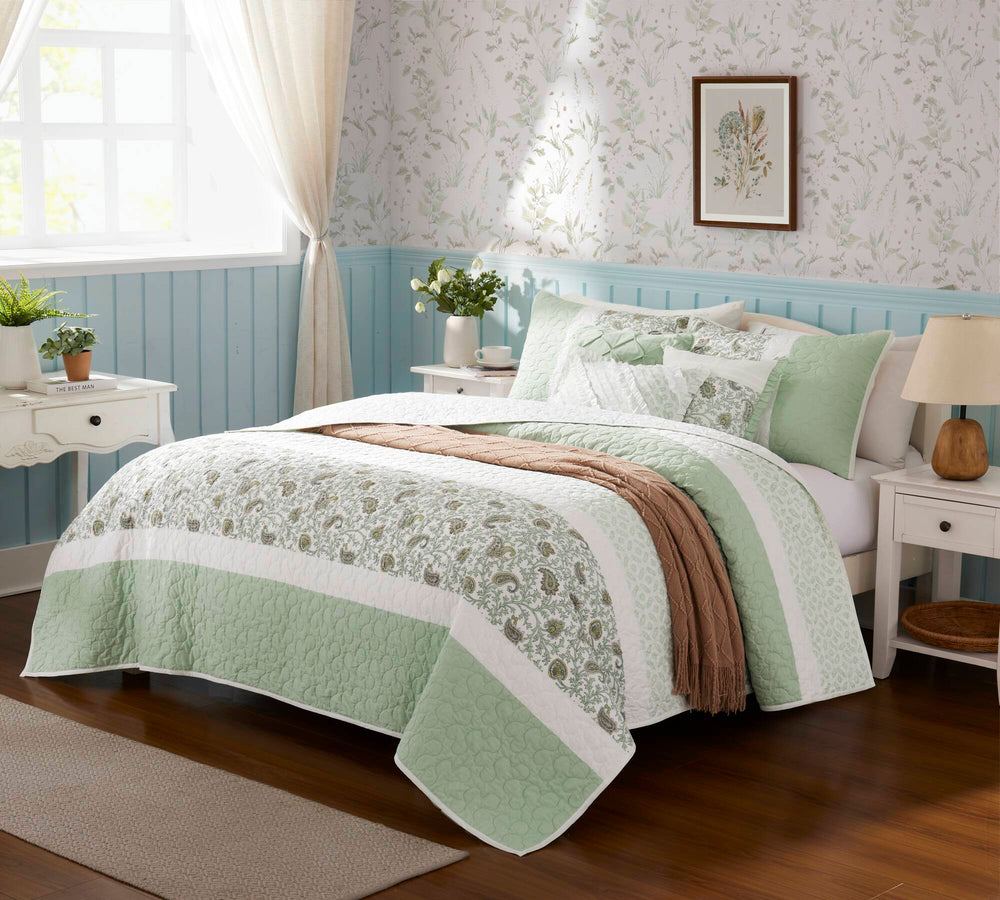 6 Piece Cotton Percale Quilt Set with Throw Pillows King/Cal King Media 12