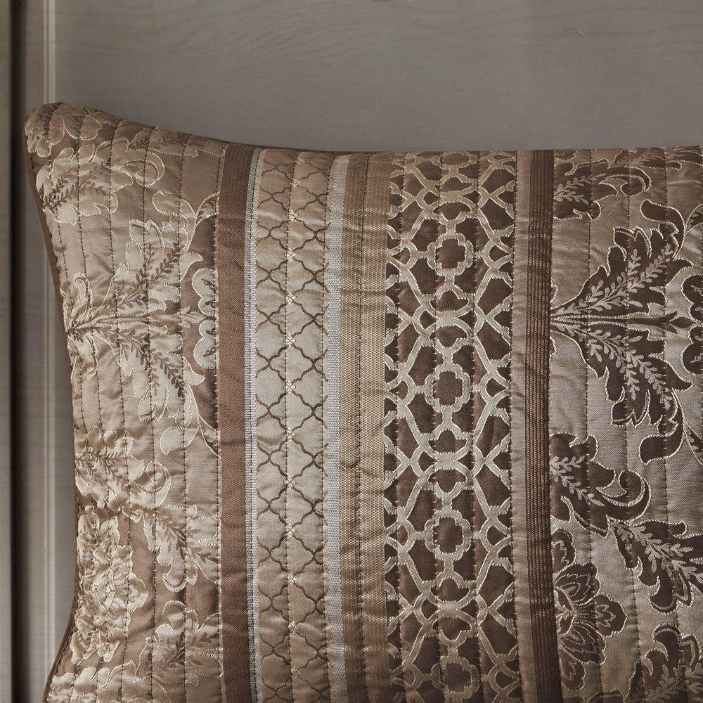 6 Piece Jacquard Quilt Set with Throw Pillows Brown/Gold King/Cal King Media 13