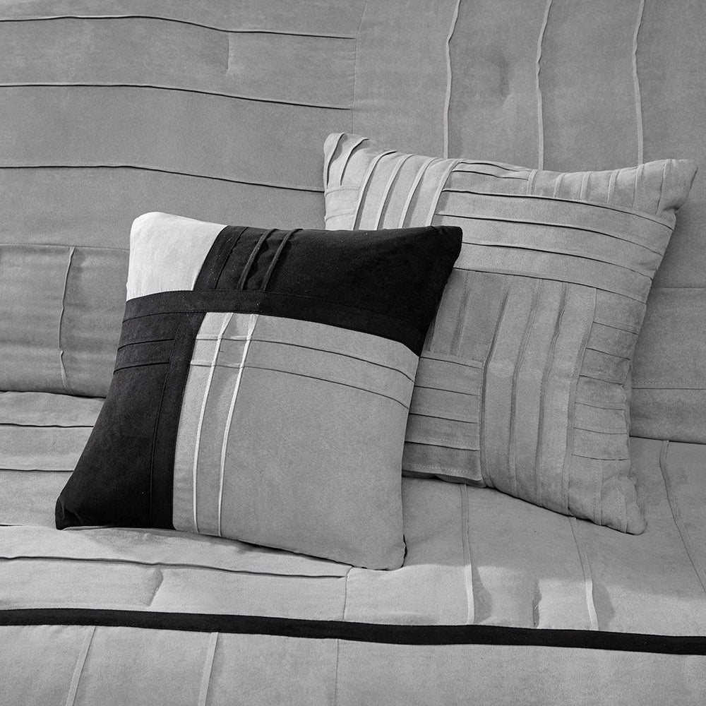 7 Piece Faux Suede Comforter Set Grey King Media 5