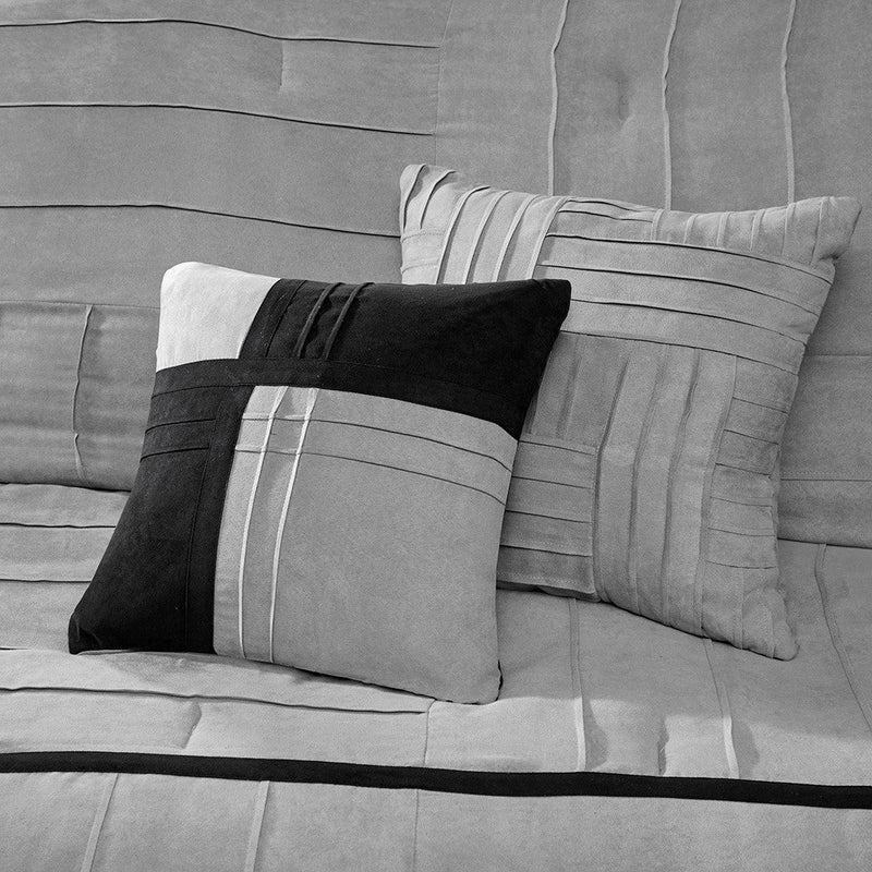 7 Piece Faux Suede Comforter Set Grey King