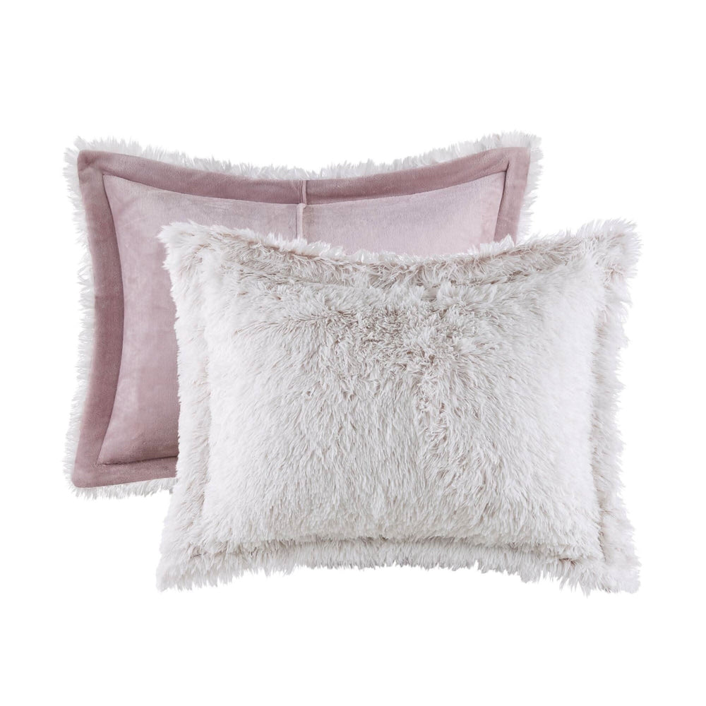 Faux Fur Comforter Shaggy Pink & White King & Cal King 3 Piece Set For Bedroom Decor Soft Media 14