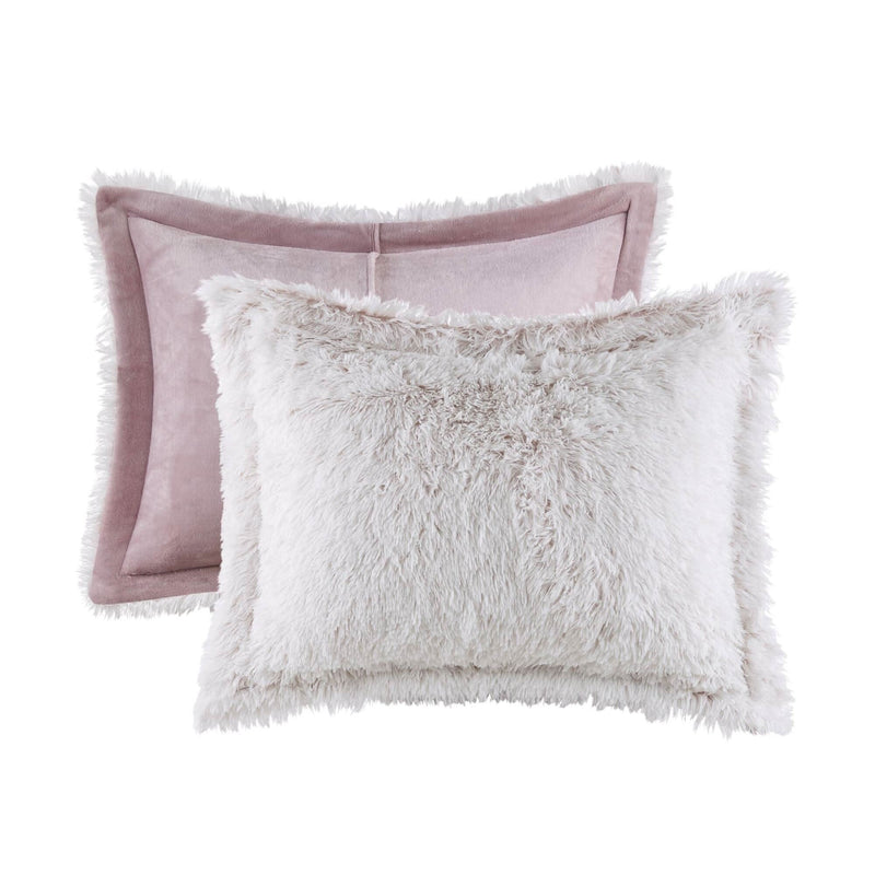 Faux Fur Comforter Shaggy Pink & White King & Cal King 3 Piece Set For Bedroom Decor Soft