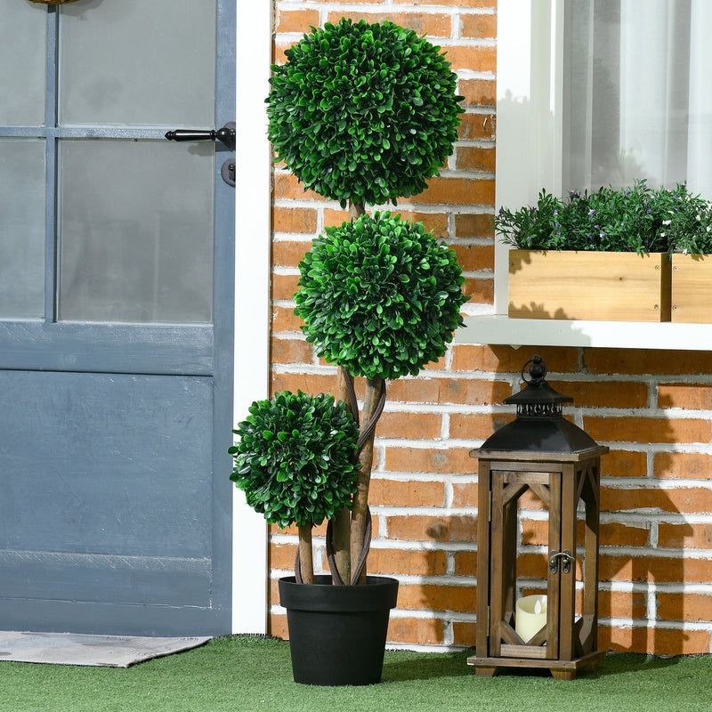 HOMCOM 3.5ft/43.25' Artificial 3 Ball Boxwood Topiary Tree with Pot, Indoor Outdoor Fake Plant for Home Office, Living Room Decor