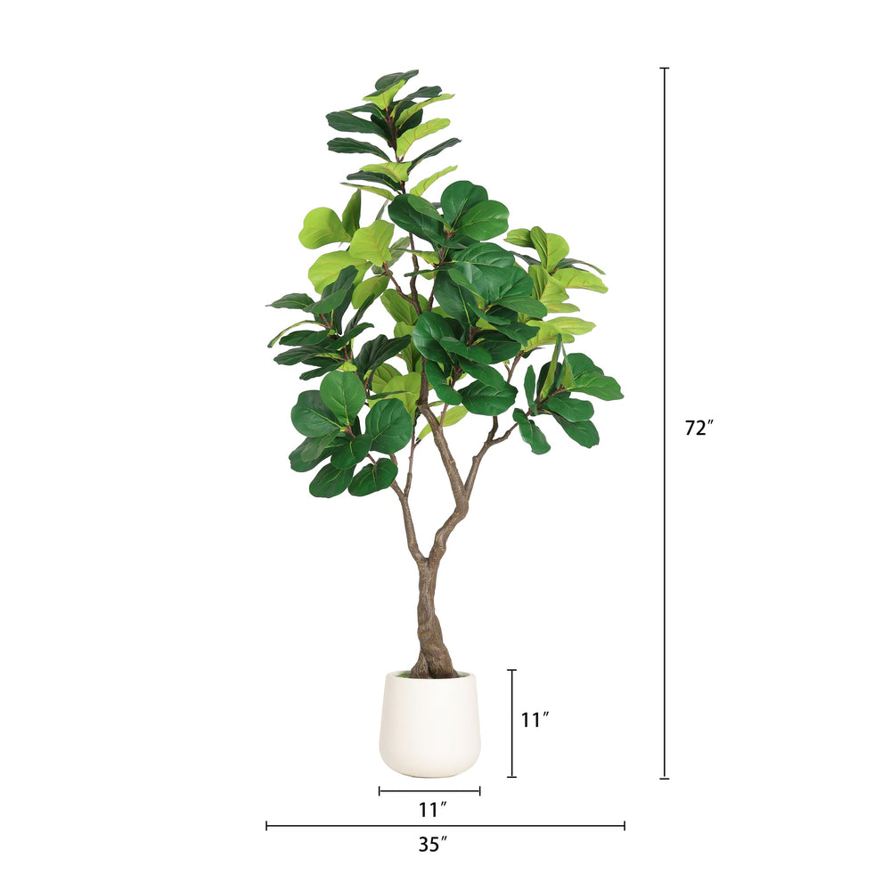 6FT Artificial Fiddle Leaf Fig Tree With Decorative White Pot, Faux Indoor Plant for Home Office Living Room Corner Decoration, 1pc/set Media 4