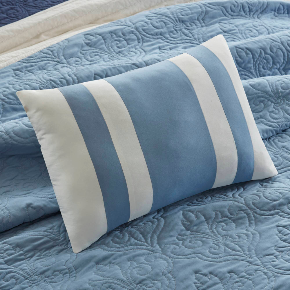 7-Piece King/Cal King 7 Piece Quilt Set with Euro Shams and Throw Pillows,Navy Media 2