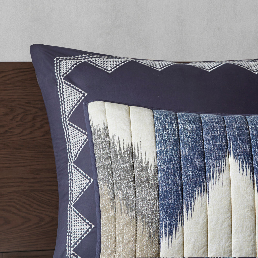 3 Piece Printed Cotton Quilt Set Navy King/Cal King Media 10