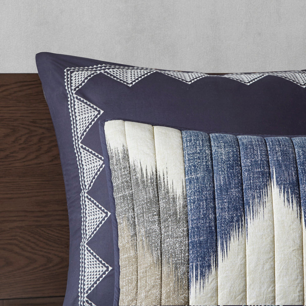 3 Piece Printed Cotton Quilt Set Navy King/Cal King Media 10