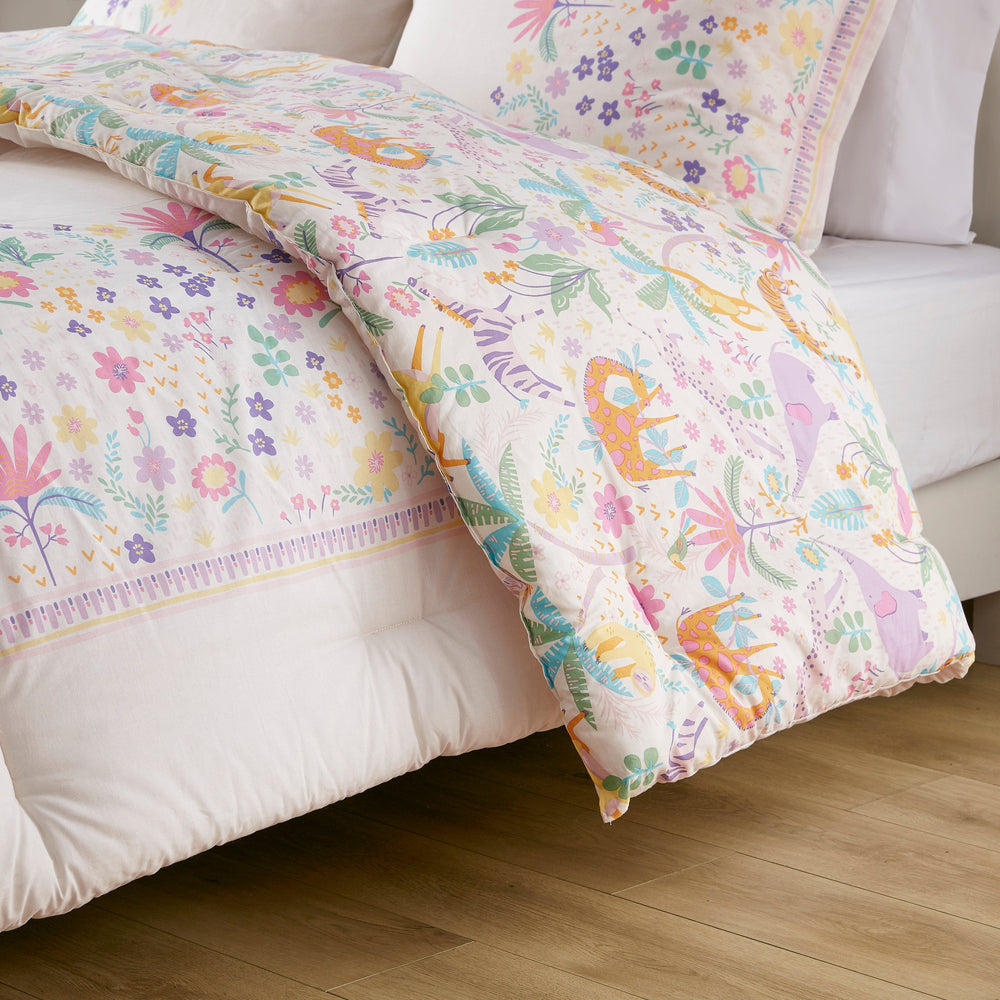 4 PCS Full/Queen Floral Reversible Cotton Comforter Set with Throw Pillow Purple Media 21