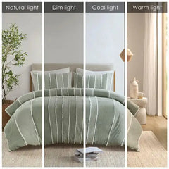 3 Piece Striped Cotton Duvet Cover Set perspective
