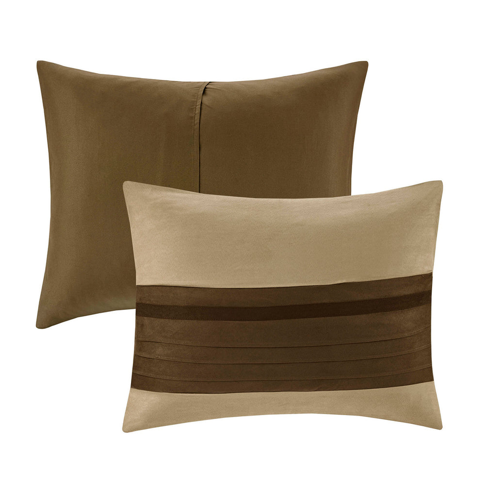 7 PC Pieced Faux Suede Comforter Set Natural King Media 10