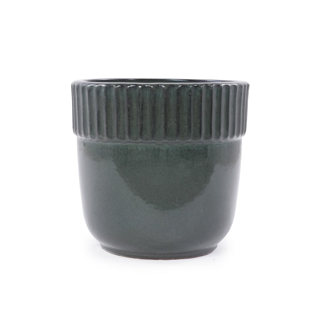 Handmade Ceramic Planter Set of 3, 15/12/9 Inch Diameter, Dark Green Vertical Ribbed Pattern, for Succulents Indoor/Outdoor Use on Windowsill & Bookshelf, Breathable Clay Media 8