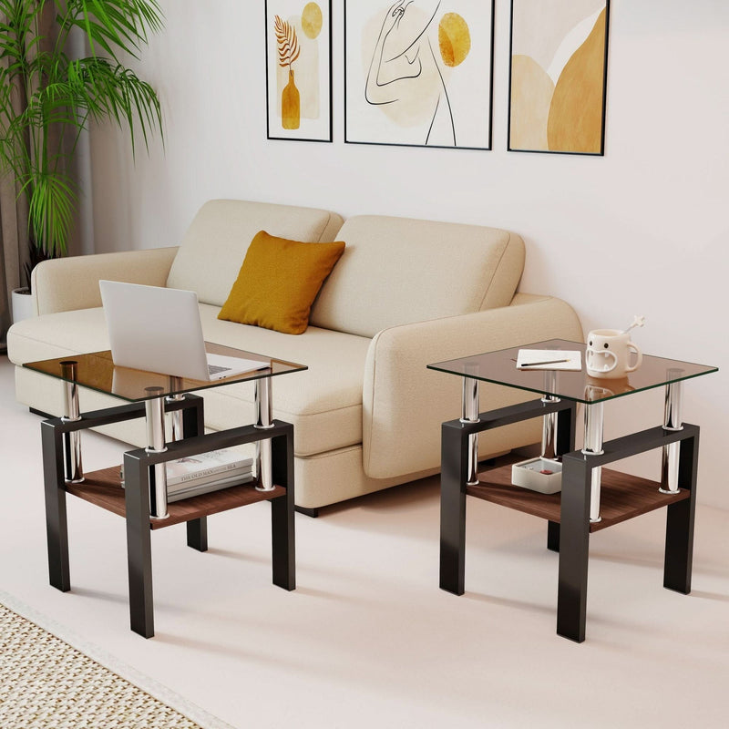 Tempered Glass Tables Square Black Living Room Contemporary Set Of Two