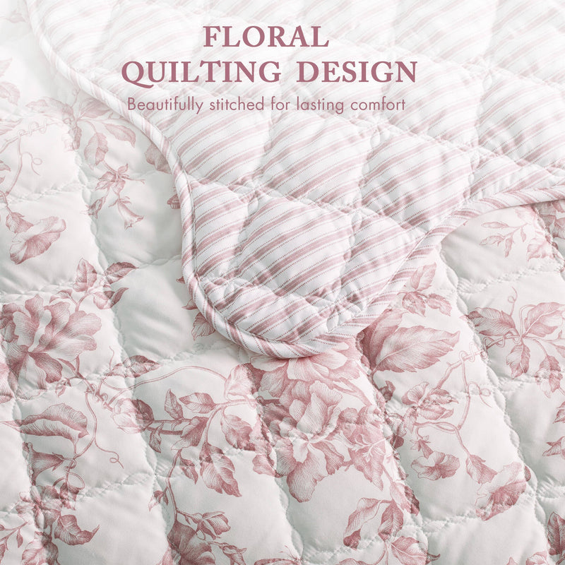 4 Pieces King  Quilt Set with Decorative Pillow,Pink