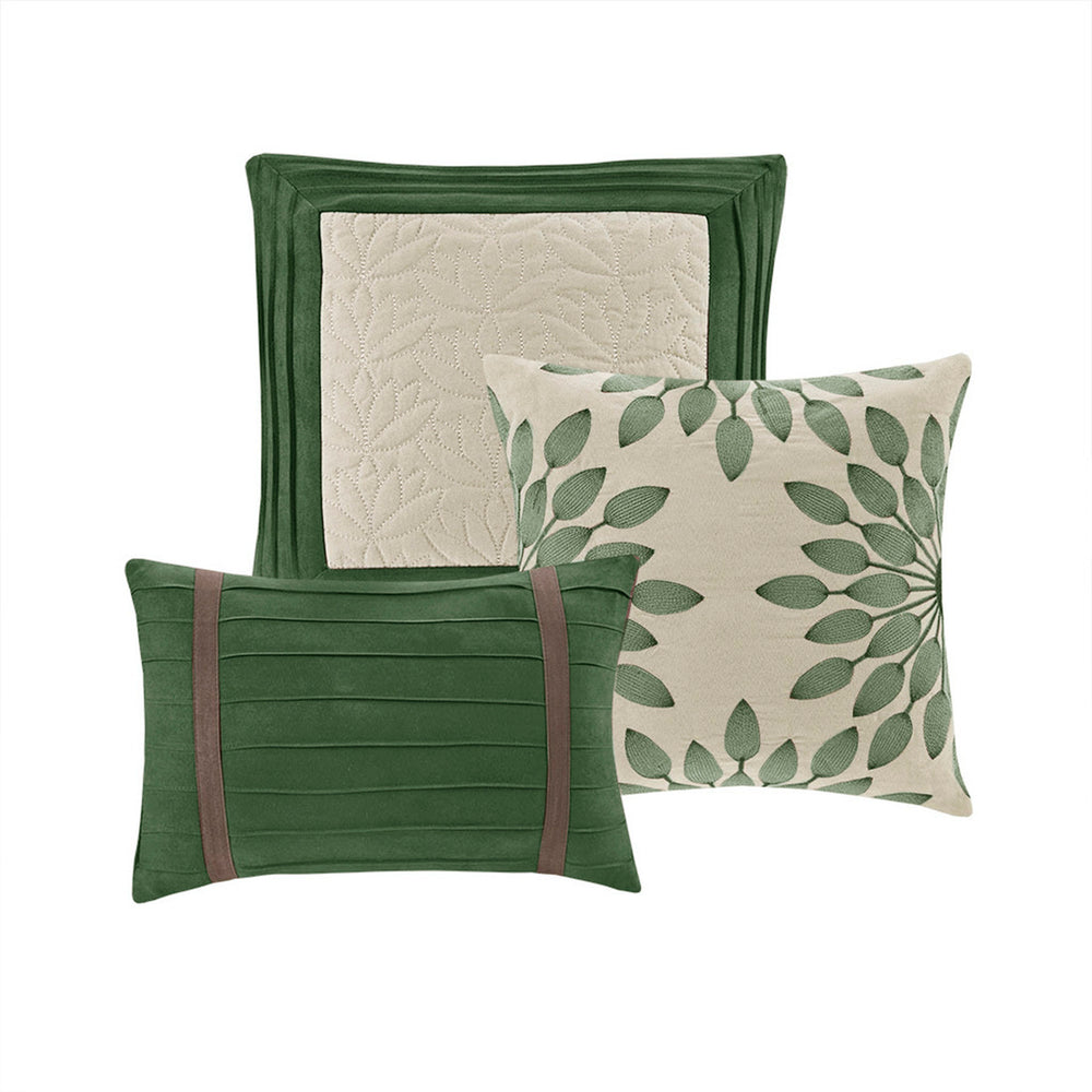 7 PC Pieced Faux Suede Comforter Set Green King Media 9