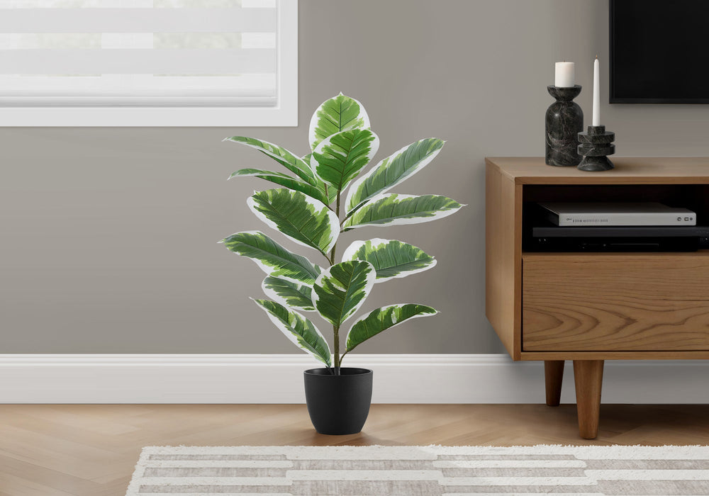 Artificial Plant, 27' Tall, Rubber, Indoor, Faux, Fake, Table, Greenery, Potted, Real Touch, Decorative, Green Leaves, Black Pot Media 1