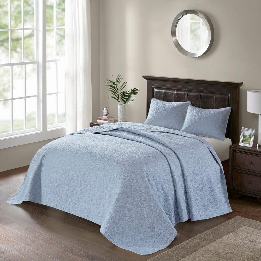Reversible Bedspread Set Blue Queen Media 7