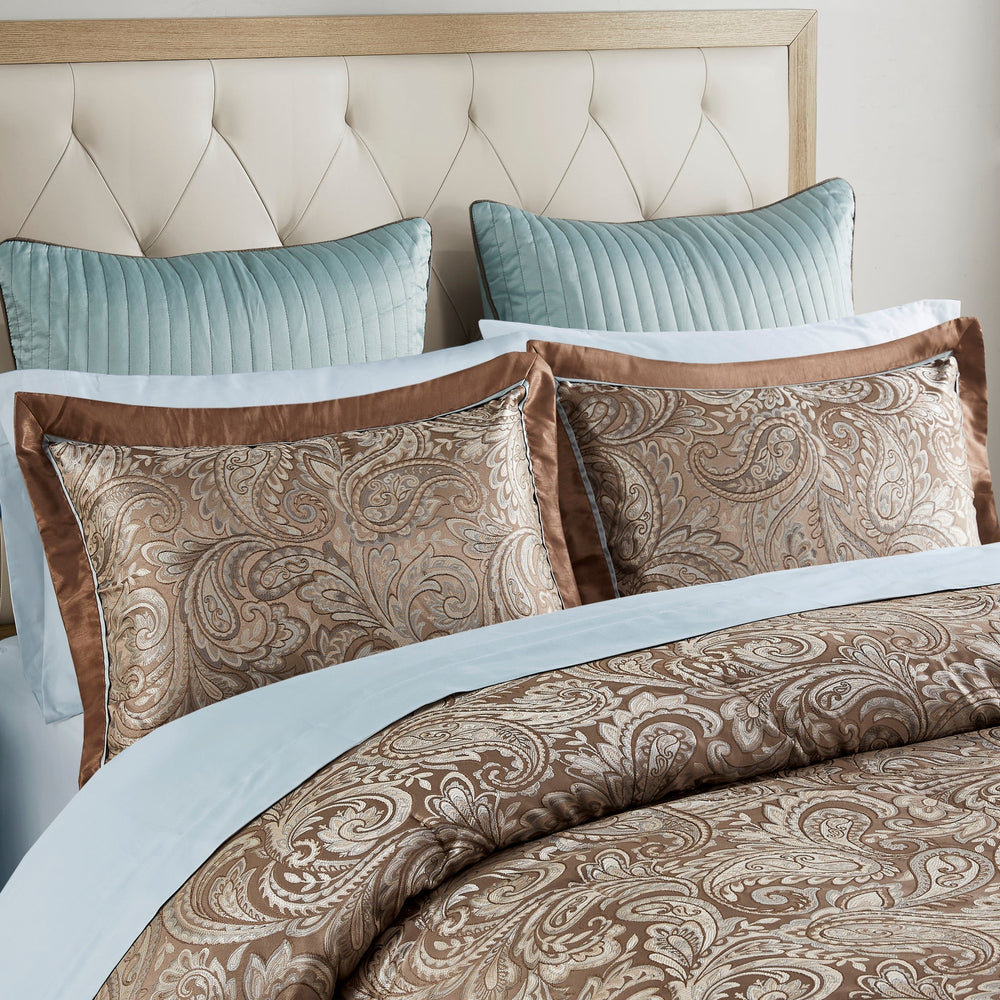 12 Piece Comforter Set with Cotton Bed Sheets Blue/Brown King Media 18